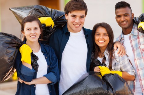Recycling bins with sorted materials